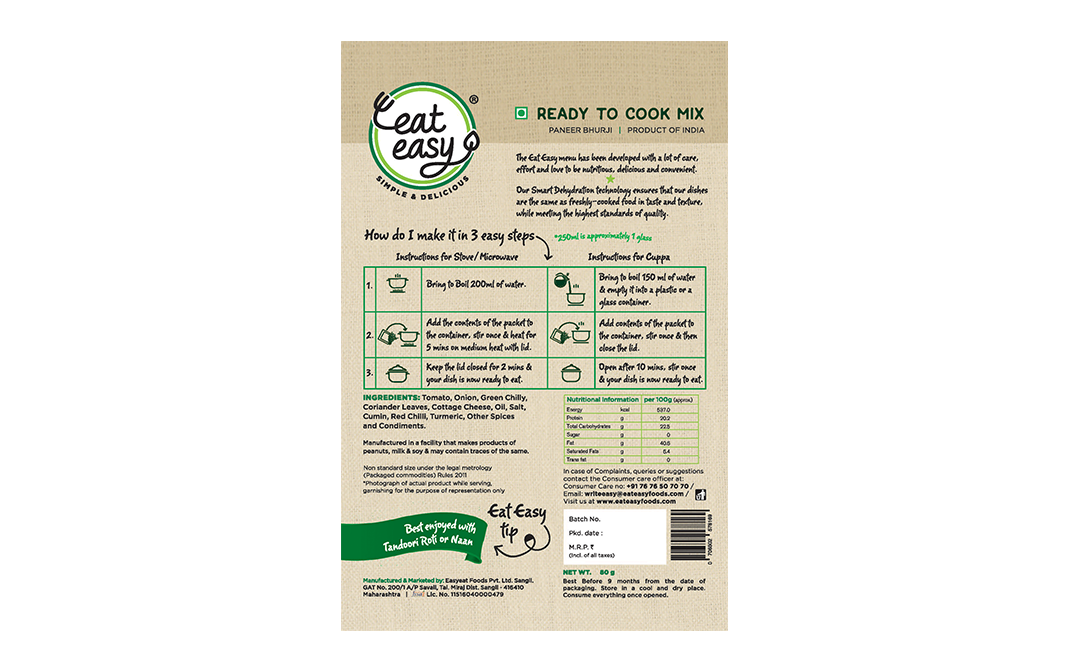 Eat Easy Paneer Bhurji    Box  80 grams
